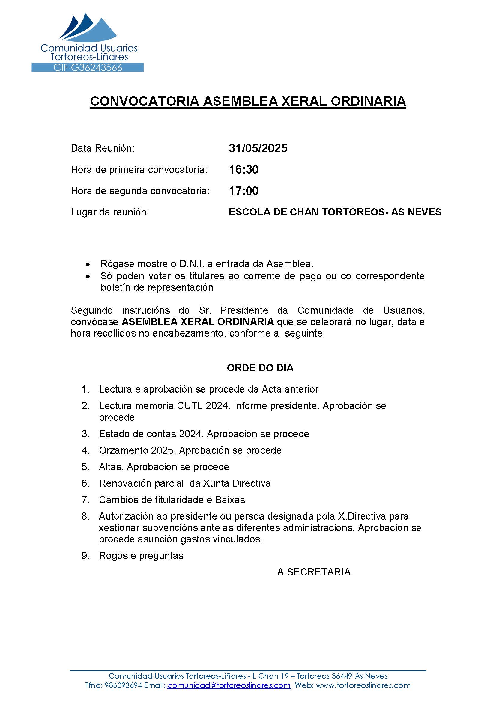 Convocatoria Asemblea Xeral Ordionaria